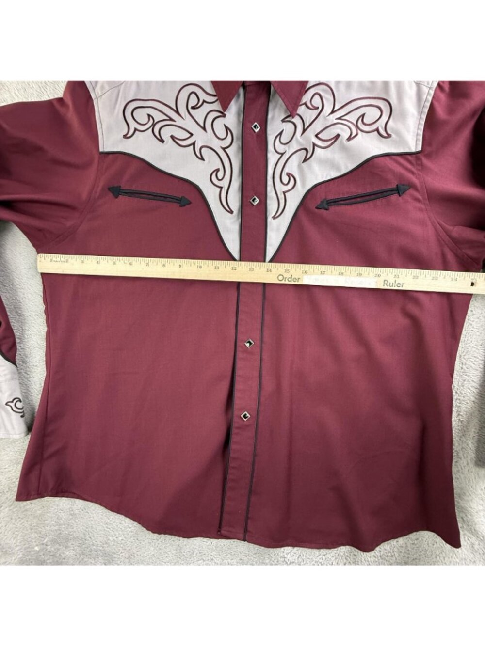 Wrangler Shirt Mens XL Red Colorblock Western Snap Long Sleeve Embroidered Yoke - Picture 10 of 16
